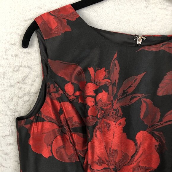 Tommy Hilfiger Dress Women 12 Red Black Jacquard Dark Floral Shiny Event NEW - Picture 14 of 16